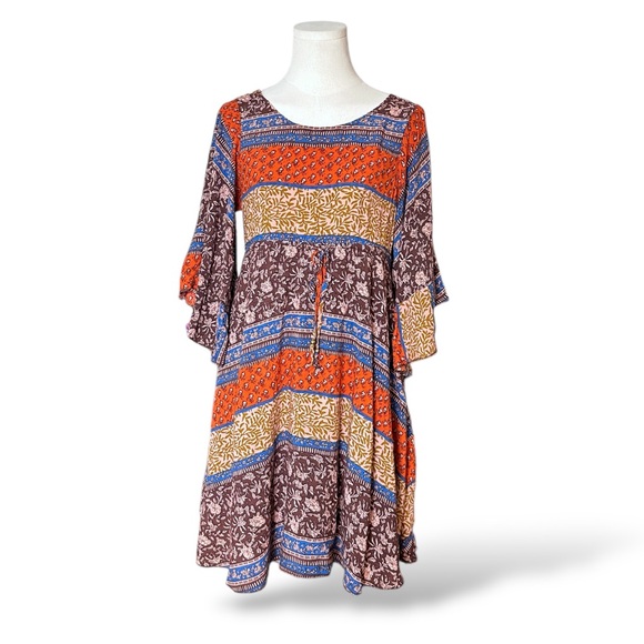 JODIFL Womens Flowy Boho 3/4‎ Large Bell Sleeve size Small Bohemian Floral Dress - Picture 1 of 12